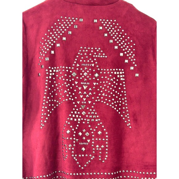 Rockin G Women Maroon Jacket Studded Moto Faux Suede Full Zip Bell Sleeve Sz L - Picture 9 of 12